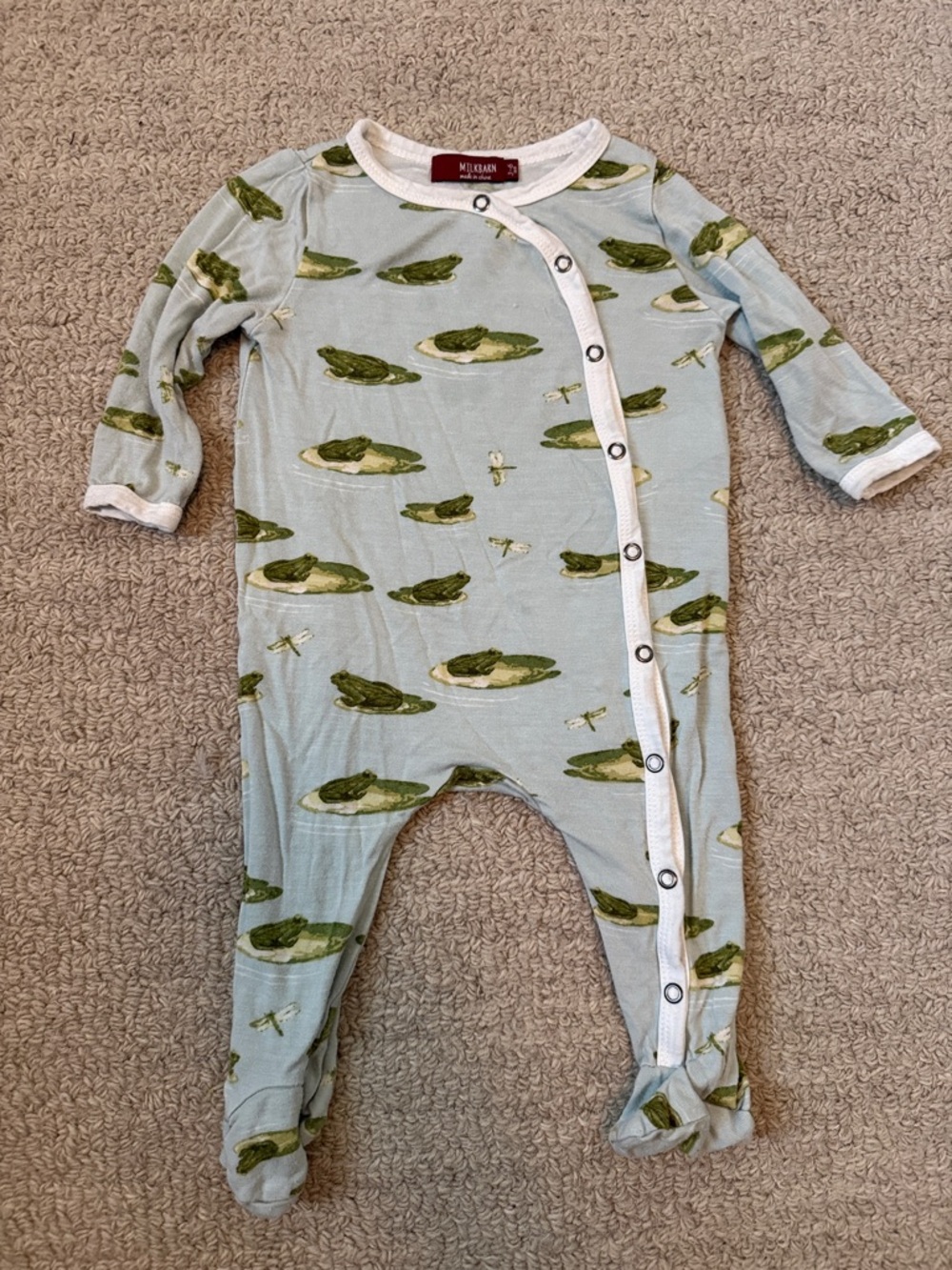 Milk barn Light Blue Frog-Print Footie One-Piece